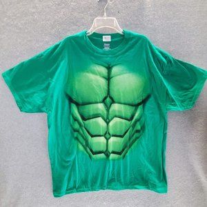 Marvel x Hanes Men T-Shirt 2XL Green Graphic Hulk Abs Muscles Short Sleeve‎ Tee